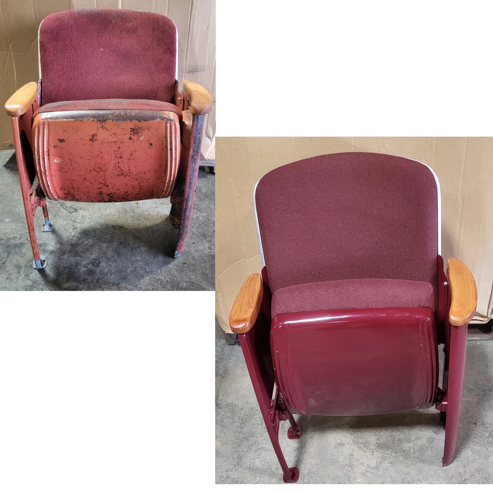 Before and after seat reupholstery